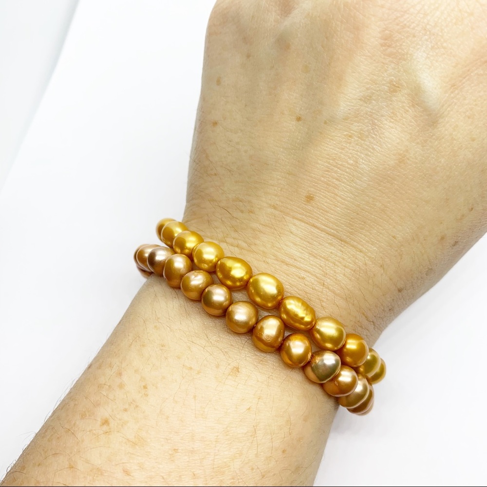 Genuine Cultured Pearls Bracelet Golden Luster Stretchy Set Bundle Stacking